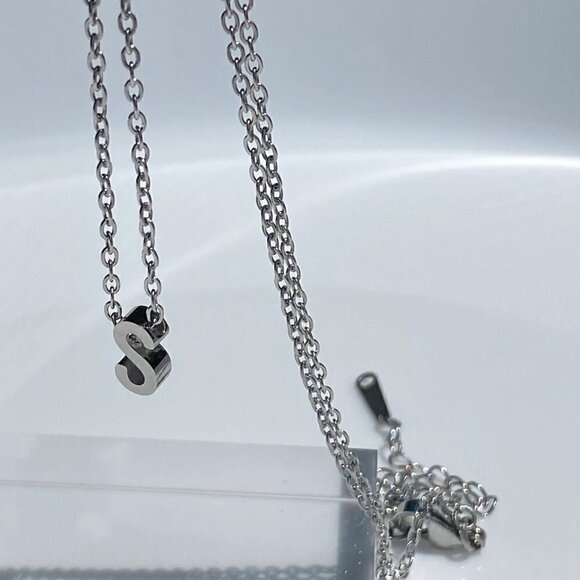 Silver Initial Necklace Stainless Steel Custom Letter - Picture 1 of 9